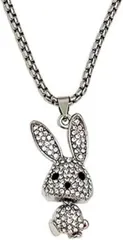 カロモンテ ウサギ ネックレス レディース キラキラ 揺れる チタン ペンダント ヒップホップ ロング チェーン 個性的 アクセサリー 兎 (60cm,  60cm)