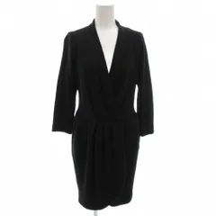 イヴサンローラン YVES SAINT LAURENT ノーカラーコート ウール ひざ丈 M 黒 ブラック 七分袖 タック /FF ■GY19のサムネイル