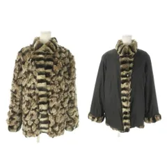 ノーブランド リバーシブル ファーコート ショート丈 ラビット ミックスカラー 毛皮 茶 ブラウン 黒 ブラック /AO20 ■GY18