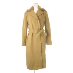 23区 オンワード樫山 ファーカラーコート チェスター ロング丈 ダブル ラビットファー アンゴラ ベルト付き 40 L 茶 ブラウン /CK3 ■GY18