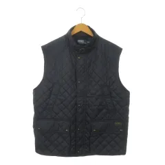 ポロ バイ ラルフローレン Polo by Ralph Lauren キルティングベスト 中綿 スタンドカラー ジップアップ ベルトデザイン ロゴ XL 紺 ネイビー /MN23 ■GY18