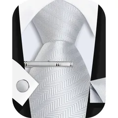 黒ネクタイ お通夜葬礼弔事法事 葬儀 葬式 幅8.5*150cm 手洗い 忘年会 卒業式 入学式 就活 ビジネス 礼服 フォーマル メンズ チーフ&タイピン&カフスボタン4点セット冠婚葬祭 シルク シルバー&ブラック ネクタイ 結婚式 [OSIITOSU]