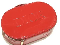 DIOR ディオール ノベルティ ポーチ ハンドル付き バニティバッグ ◆ レッド ロゴ レディース エナメル メイク 化粧 コスメ ▼8B