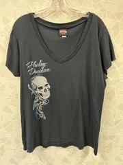 【HARLEY DAVIDSON】ハーレー Tシャツ V字ネック ブラック スカル XXLサイズ 半袖 プリント