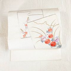 名古屋帯 正絹 西陣織 唐織 オフホワイト 中古 カジュアル 【mm581