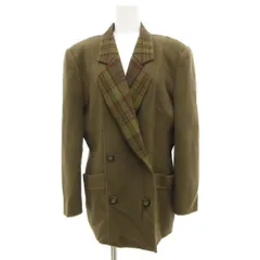 バーバリーズ Burberrys 白タグ 90s ヴィンテージ テーラード ジャケット ダブル チェック メルトン ウール 11AR カーキ 緑 グリーン /JS ■GY50