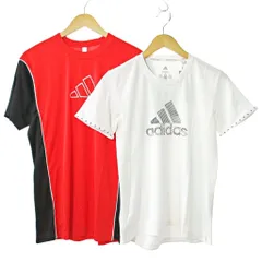 アディダス adidas タグ付き カットソー Tシャツ 半袖 スポーツウエア ロゴプリント 2点 2着 セット おまとめ S L 赤 白 1020