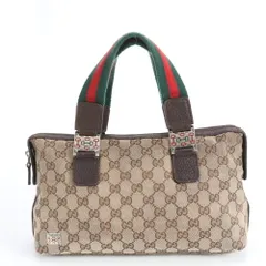 グッチ GG キャンバス シェリー ライン 145759 レザー ハンドバッグ ミニ ボストン トート ブラウン 茶色 レディース REE DO11-2【中古】