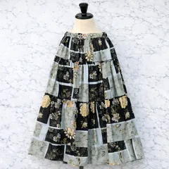 フレアロングスカート 花柄 パッチワーク