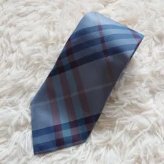 近年モデル　バーバリーロンドン　BURBERRY LONDON　ノヴァチェック　メガチェック　ネクタイ　光沢　シルク　イタリア製　ネイビー　ブルー　現行　結婚式　ビジネス　フォーマル　入社式