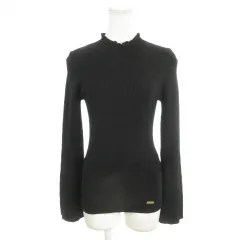 ブルーレーベルクレストブリッジ BLUE LABEL CRESTBRIDGE リブニット セーター ウール 38 黒 ブラック ハイネック 長袖 フレアスリーブ ラメ ロゴプレート /MN6 ■GY99