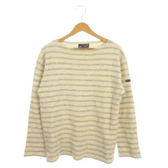 セントジェームス SAINT JAMES ニット セーター ウール 5 ML ベージュ ボーダー柄 ボートネック 長袖 /AH31 ■GY99