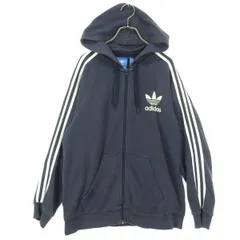 adidas アディダス トレフォイルロゴ 長袖 スウェット ジップパーカー L ブラック メンズ 古着