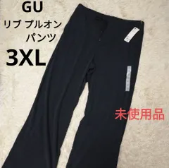 GU 3XL 新品 リブプルオンパンツ リブ ボトムス パンツ ジーユー ブラック 黒 大きいサイズ 長ズボン カジュアル 丈長め 股下78cm 未使用品 プラスサイズ woman レディース
