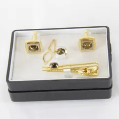 『USED』虎目石 タイガーアイ カフス/タイピン/タイタック セット メタル/ストーン メンズ ゴールドカラー イエロー