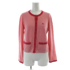 バーバリーブルーレーベル BURBERRY BLUE LABEL カーディガン ウール 38 ピンク 長袖 ロゴ刺繍 パイピングデザイン /KW ■GY99