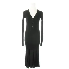 ヌメロヴェントゥーノ N°21 レイヤードワンピース 2点セット ロング 長袖 リブニット プリーツ 36 S 黒 ブラック /AO16 ■GY19