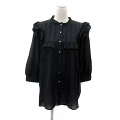 スローブ イエナ SLOBE IENA  25SS リネン混フリルブラウス シャツ 七分袖 無地 麻 黒 ブラック /SY19 ■GY19