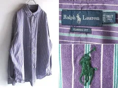 希少 00sビンテージ Ralph Lauren ラルフローレン CLASSIC FIT ポロポニーロゴ刺繍 ストライプシャツ BDシャツ 3XLT パープル ビッグサイズ
