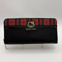 【極美品／完売レア】サマンサタバサ×ハローキティ 長財布 ブラック 黒 チェック ラメ レザー ラウンドファスナー Samantha Thavasa HELLO KITTY コラボ 財布