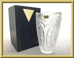 【美品】KAMEI GLASS カメイガラス クリスタルガラス カットグラス フラワーペース 花瓶 花器 花入 花生 洋風 インテリア オブジェ 飾り壷 壺 置物 飾り物 箱付