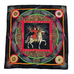 美品 HERMES エルメス スカーフ シルク カレ90 FEUX D'ARTIFICE 技巧の火 ブラック