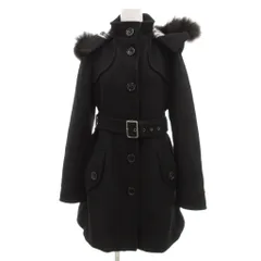 バーバリーブルーレーベル BURBERRY BLUE LABEL トレンチコート ラクーンファー ミドル丈 ベルト アンゴラ混 38 黒 ブラック /JS ■GY18