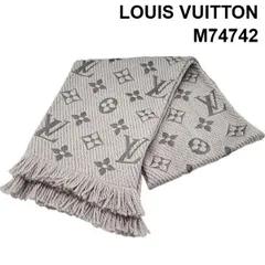 ● ルイヴィトン LOUIS VUITTON マフラー エシャルプ・ロゴマニア モノグラム M74742 ライトグレー ウール シルク レディース 6V273