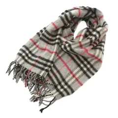 バーバリーズ Burberrys ヴィンテージ カシミヤ マフラー ストール フリンジ チェック グレー /GV ■GY40