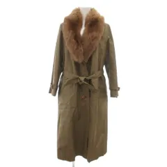 Fur Carradia シルクロングコート ラム フォックス ファーライナー付き 絹 11 茶 ブラウン /UO ■GY11
