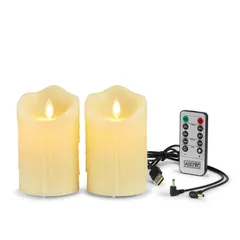 USB充電式 ロウソク led 暖色光 ろうそく 専用リモコン付 自動消灯タイマー キャンドルライト 本物の炎のようにゆらめく 火を使わない ledキャンドル ゆらゆら揺れる 【2点セット】 安全 省エネ LEDキャンドルライト （直径7.5cm×高さ10cm
