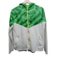 NIKE ナイキ ドライフィットランニングウェア サイズL 緑 白 グリーン ホワイト メンズ コットンポリナイロン タイ製 速乾 フルジップパーカー トレーニングウェア 古着