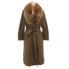 moonbat ムーンバット ロングコート フード ボタンレス ラムファーライナー付  衿フォックスファー 絹 シルク 9 茶 ブラウン /GV ■GY18