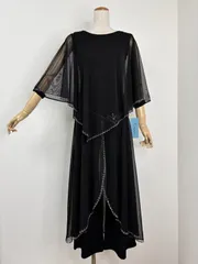 《新品》社交ダンス　ブラック　ケープ　オーバースカート　ラインストーンデザイン　パンツセットアップドレス　衣装【Roger】