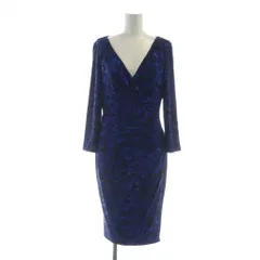 ローレンラルフローレン LAUREN RALPH LAUREN ロングワンピース 長袖 カシュクール 0 XS 総柄 ロゴ 青 ブルー ■GY18 /MQ