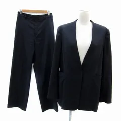 23区 オンワード樫山 22SS セットアップ 上下 ノーカラージャケット ミドル丈 ワイドパンツ ロング丈 44 38 紺 ネイビー /MA2 ■GY19