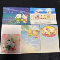 サンリオ　ハローキティ　日焼けキティ　七夕　星空　ひな祭り　海　平成　レトロ　ハワイ　絵葉書　ポストカード　5点まとめ売り