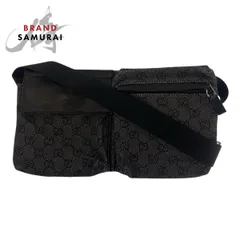 美品 GUCCI グッチ ブラック 黒 シルバー金具 GGキャンバス/レザー 28566 ボディバッグ ウエストバッグ レディース 505768【中古】