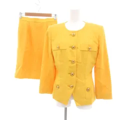 イヴサンローラン YVES SAINT LAURENT ヴィンテージ スカート セットアップ ノーカラージャケット 金ボタン タイトスカート 36 黄 イエロー /UOのサムネイル