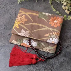 数珠入れ　数珠ケース　念珠入れ　帯リメイク　　和風　和柄　唐織　ブラウン　茶色   J-15-058 ハンドメイド