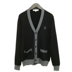 メゾンキツネ MAISON KITSUNE 24AW ボールド フォックスヘッド パッチ バイカラー カーディガン 美品 M ブラック グレー