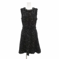 ケイトスペード KATE SPADE 美品 ワンピース ひざ丈 0 ツイード ビジュー ノースリーブ フレア 0 黒 ブラック /AE