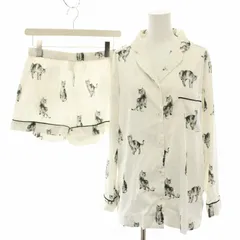 ジェラートピケ gelato pique ルームウェア パジャマ セットアップ 上下 キャットモチーフサテンシャツ 長袖 ショートパンツ イージーパンツ F 白 ホワイト /YT