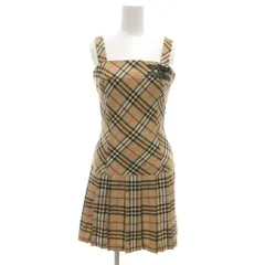 バーバリーブルーレーベル BURBERRY BLUE LABEL ミニワンピース ウール ノバチェック プリーツ加工 36 ベージュ系 /UO