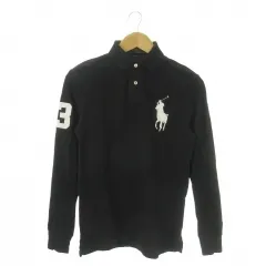 ポロ ラルフローレン POLO RALPH LAUREN ポロシャツ XS 黒 ブラック ポロカラー 長袖 ロゴ刺繍 ビッグポニー /AO23 ■GY99
