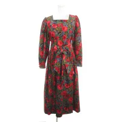 ローラアシュレイ LAURA ASHLEY ワンピース コーデュロイ 11 赤 レッド 花柄 スクエアネック 長袖 /AH32 ■ECC001