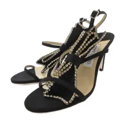 ジミーチュウ JIMMY CHOO サンダル ラインストーン  ハイヒール ビジュー ストラップ 37.5 黒 ブラック /FF ■GY62