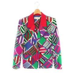イヴサンローラン YVES SAINT LAURENT ヴィンテージ テーラードジャケット 総柄 36 レッド マルチカラー /ES ■GY