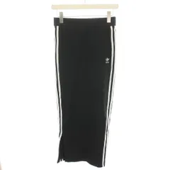 アディダスオリジナルス adidas originals スカート ロング タイト スリーストライプス イージー ウエストゴム スリット ロゴ刺繍 S 黒 ブラック 白 ホワイト /YT ■ECB001