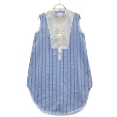 yori ヨリ ストライプ バンドカラー ノースリーブ シャツ YR1821-031SP ブルー 38